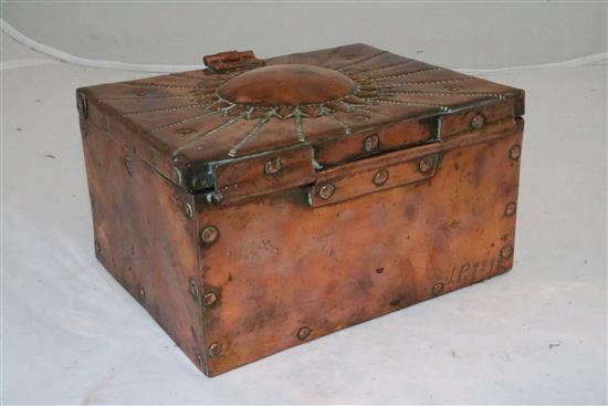 John Pearson. An Arts & Crafts copper casket, 7in.